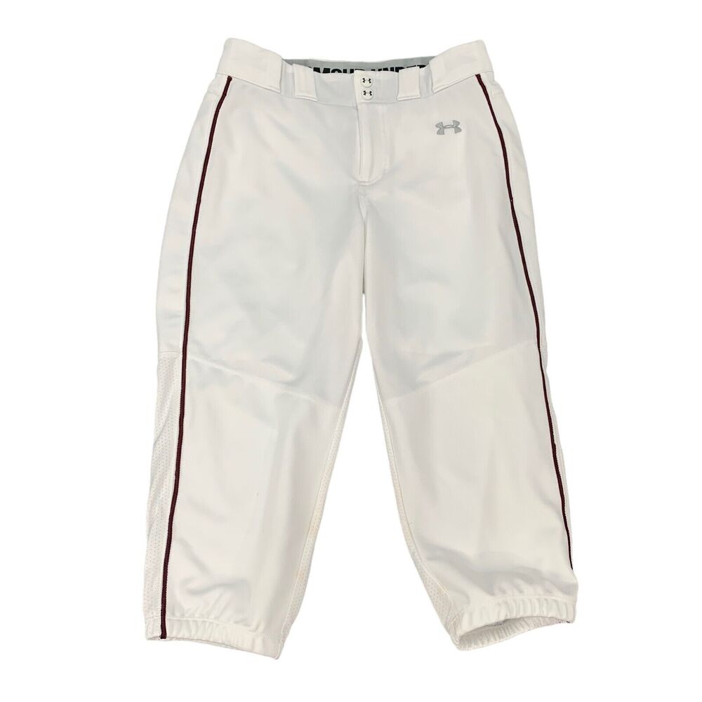 Under Armour Cropped Softball Pants Womens S Small White Fitted HeatGear